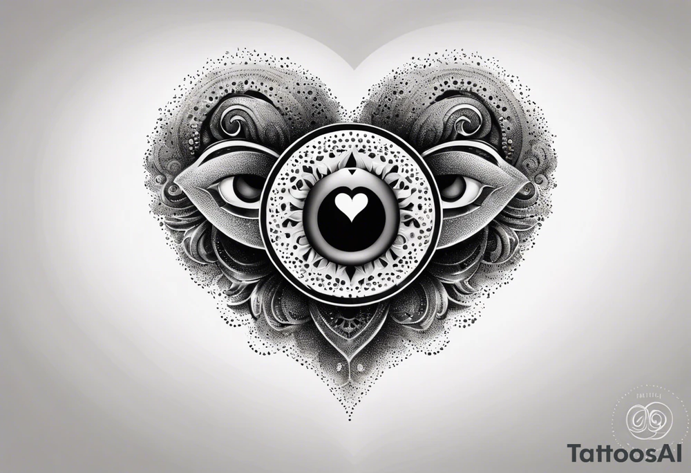 heart surrounded by ring of eyes tattoo idea