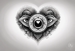 heart surrounded by ring of eyes tattoo idea