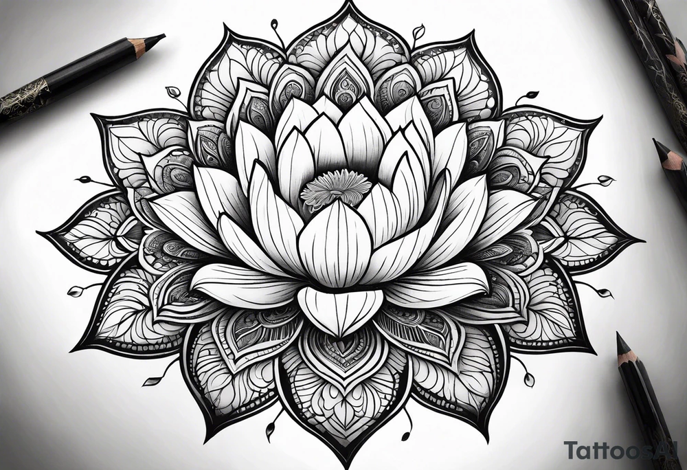 Lotus flower mandala with fine lines tattoo idea
