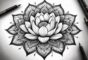 Lotus flower mandala with fine lines tattoo idea