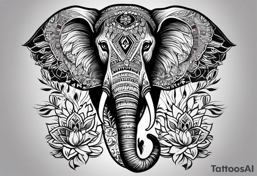 A FULL BACK TATTOO FROM NECK TO BUTT THAT HAS AN ASSORTMENT OF IMAGES THAT INCLUDE AN ELEPHANT, LOTUS FLOWER, HAMSA, WATER, OWL.  THE MESSAGE I WANT TO CONVEY IS STRENGTH, HEALING, POWER AND PROTECTION.  MY ETHNICITY IS NATIVE AMERICAN AND AFRICAN AMERICAN. tattoo idea