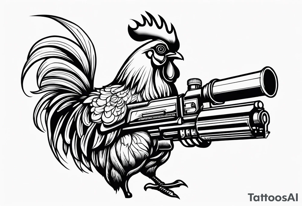 rooster holding machine gun tattoo idea