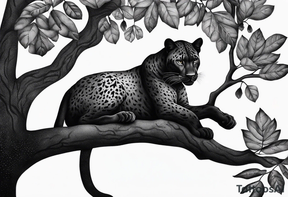 panther on a tree branch tattoo idea