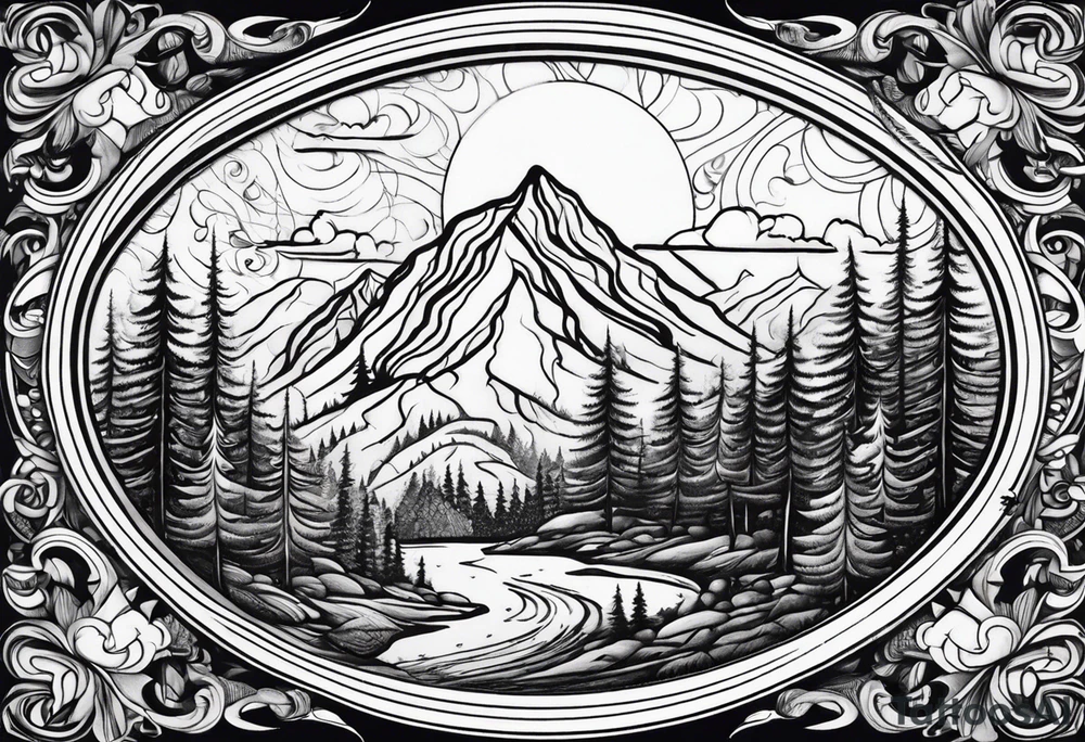 small oval shape trees mountain tattoo idea