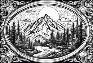 small oval shape trees mountain tattoo idea