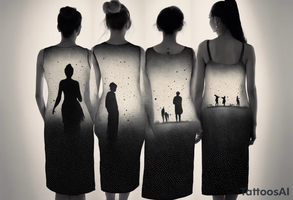 2 black shadows of people standing over 2 dead siloets tattoo idea