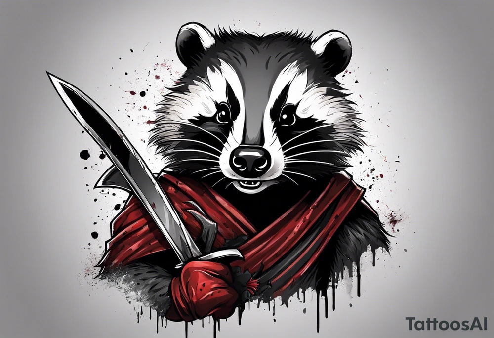 Draw me psychopath Badger/Warrior with aggressive full body, killer face with a smile, very long nails and he attacks like a Bloody Warrior to us and also, he has very deadly looking. He fights with his nails. Everybody scares after their first sight. Give me horror type Badger Tattoo. I want to see his Realistic full body. tattoo idea
