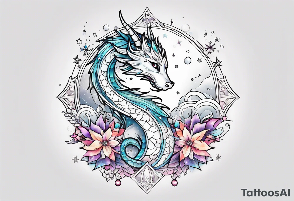 Constellation, kawaii dragon, snowflake tattoo idea