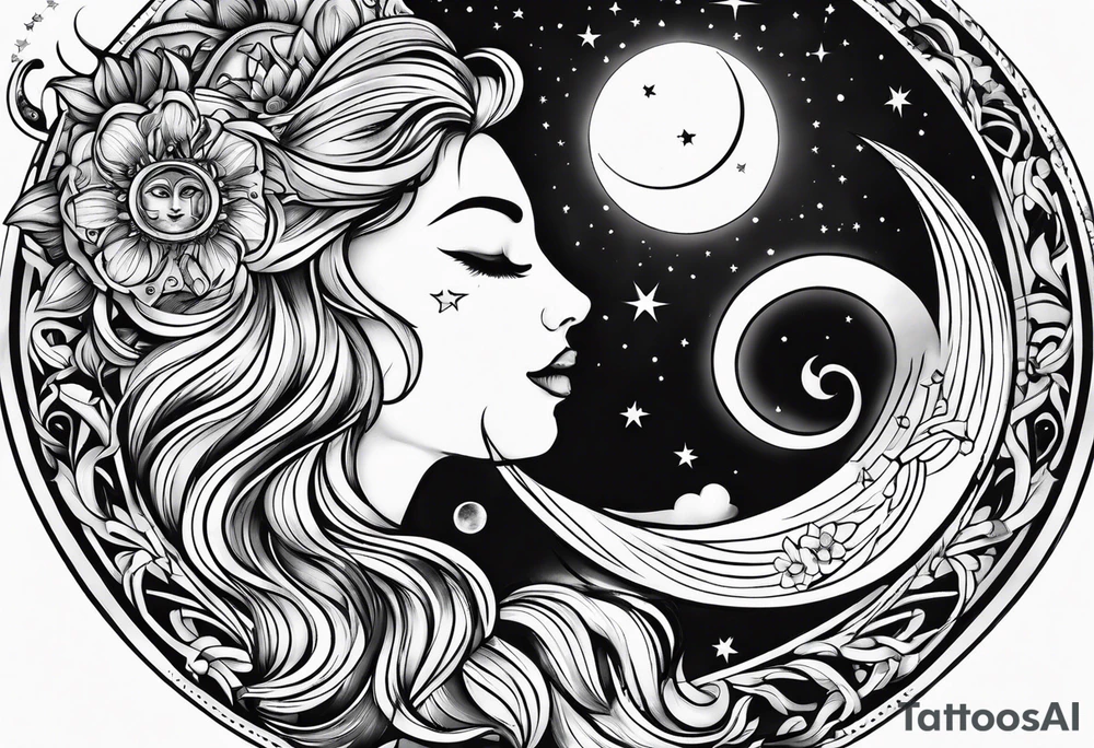 the sun and the moon as two lovers tattoo idea