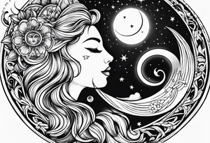 the sun and the moon as two lovers tattoo idea