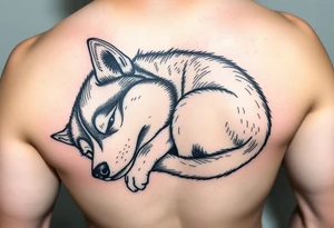Majestic Siberian husky curled up napping tattoo idea