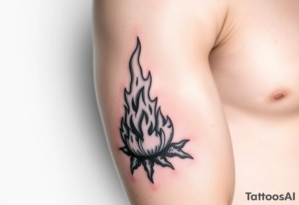 flame in a root ball tattoo idea