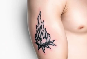flame in a root ball tattoo idea