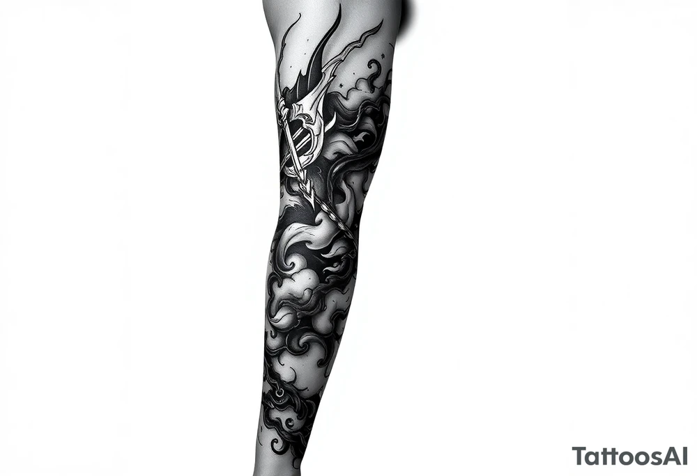 Full leg tattoo with jujutsu, Kaisen, solo leveling and demon slayer ideas tattoo idea