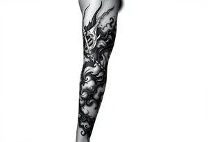 Full leg tattoo with jujutsu, Kaisen, solo leveling and demon slayer ideas tattoo idea