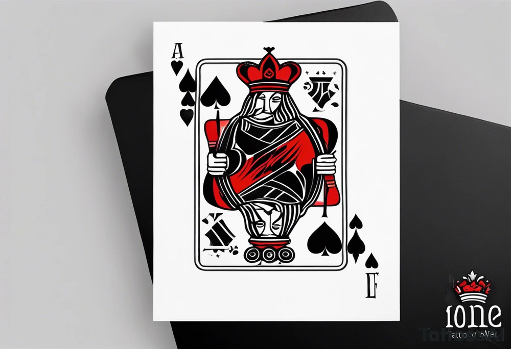 one combined tatto in minimalistic style with icon style three king of spades and icon style one queen of hearts. extreme minimalstic and few lines. much more minimlastic and fewer lines tattoo idea