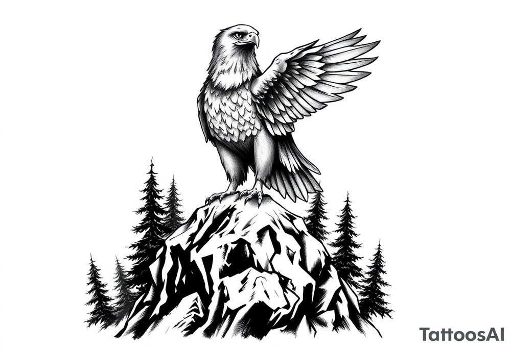 an eagle stands on arock.forest tattoo idea