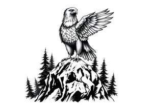 an eagle stands on arock.forest tattoo idea