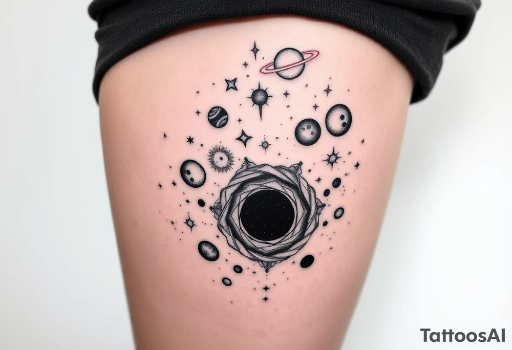 galaxy landscape including stars planets nebulas and a black hole tattoo idea