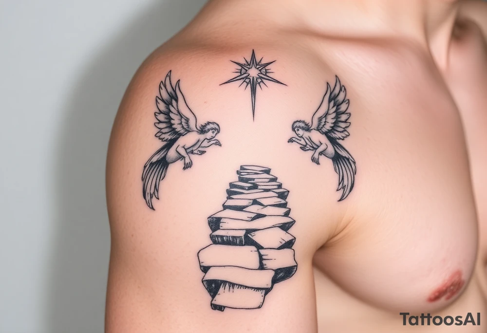 Pathway to heaven with angels tattoo idea