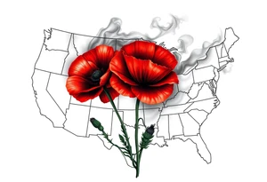 2 poppy’s growing out of the smoke with 11B in the background and layer this over a map of the USA tattoo idea