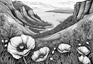 Poppy growing on cliff tattoo idea