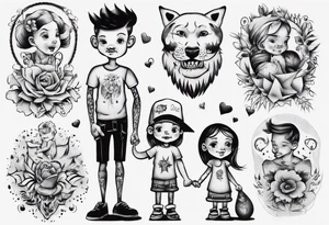 dad and kids, a boy and a girl tattoo idea