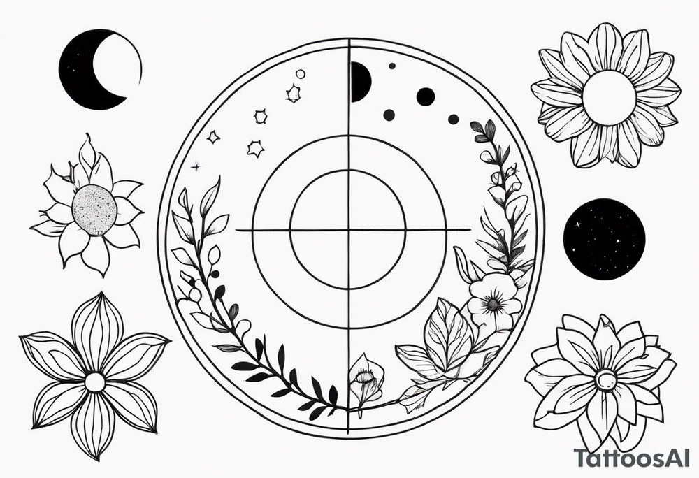 Lunar phases with flowers tattoo idea