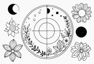 Lunar phases with flowers tattoo idea