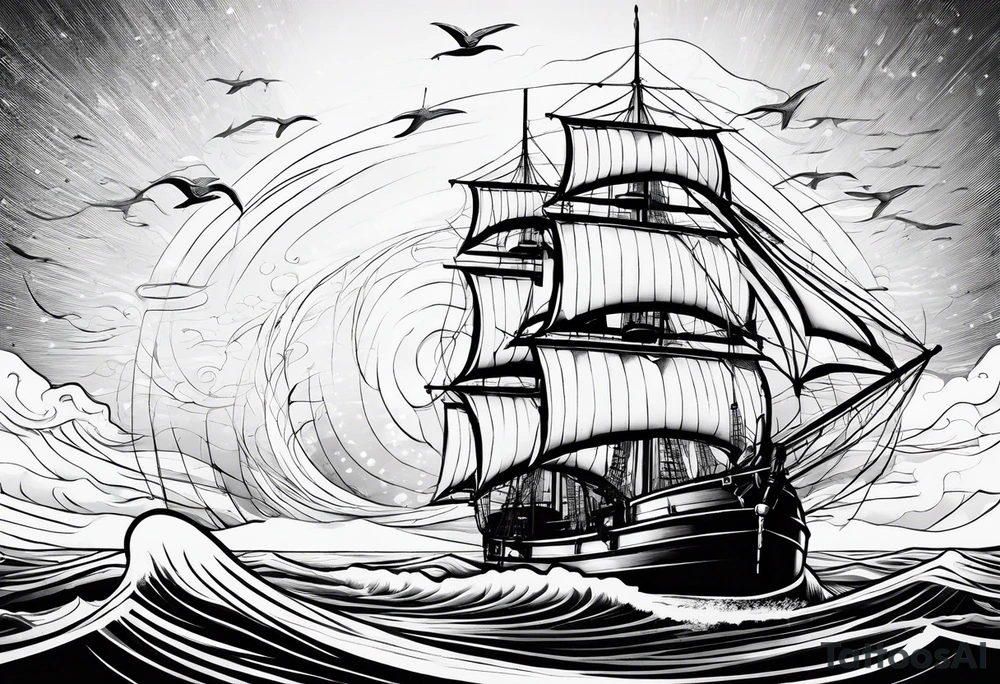 voilier avec phare marin imbriqué dans une voile. tattoo idea