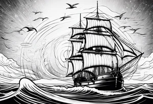 voilier avec phare marin imbriqué dans une voile. tattoo idea