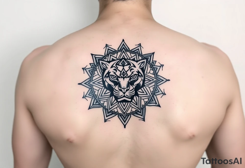 intricate mandala with a sacred panther with geometry and cosmic tattoo idea