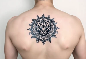 intricate mandala with a sacred panther with geometry and cosmic tattoo idea