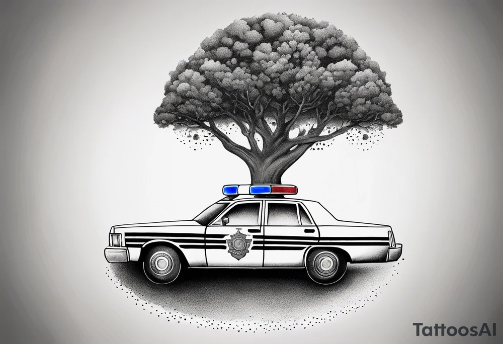 tree growing through police car tattoo idea