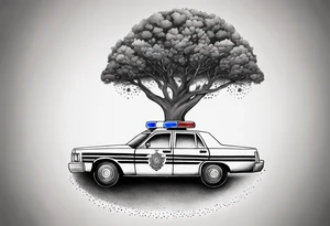 tree growing through police car tattoo idea