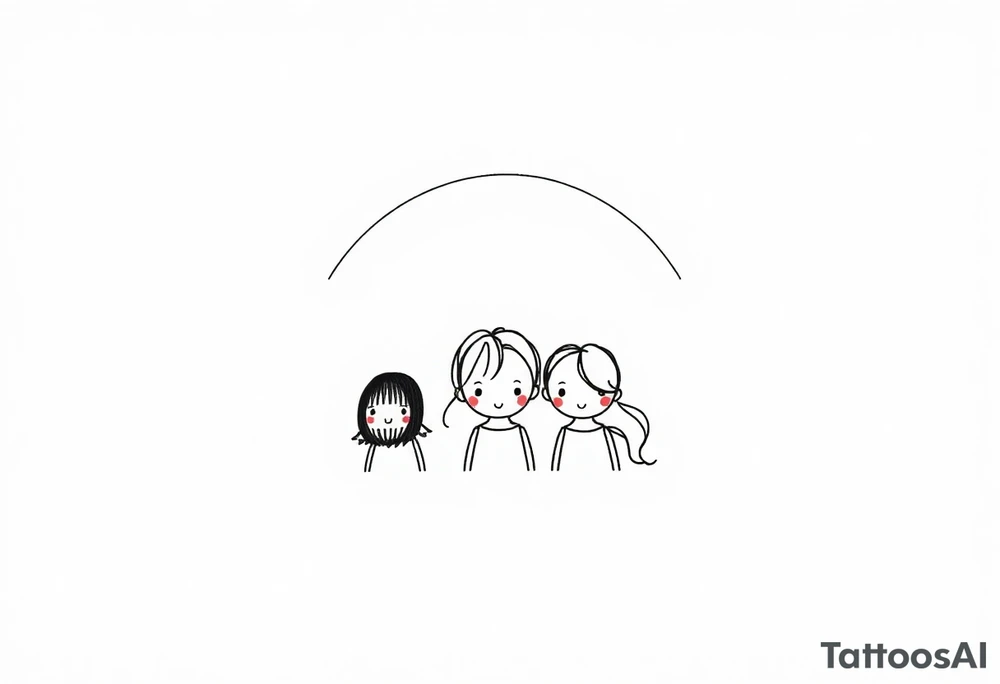 3 petites filles ( une cheveux noir et deux blondes)
sous un arc en ciel incomplet tattoo idea