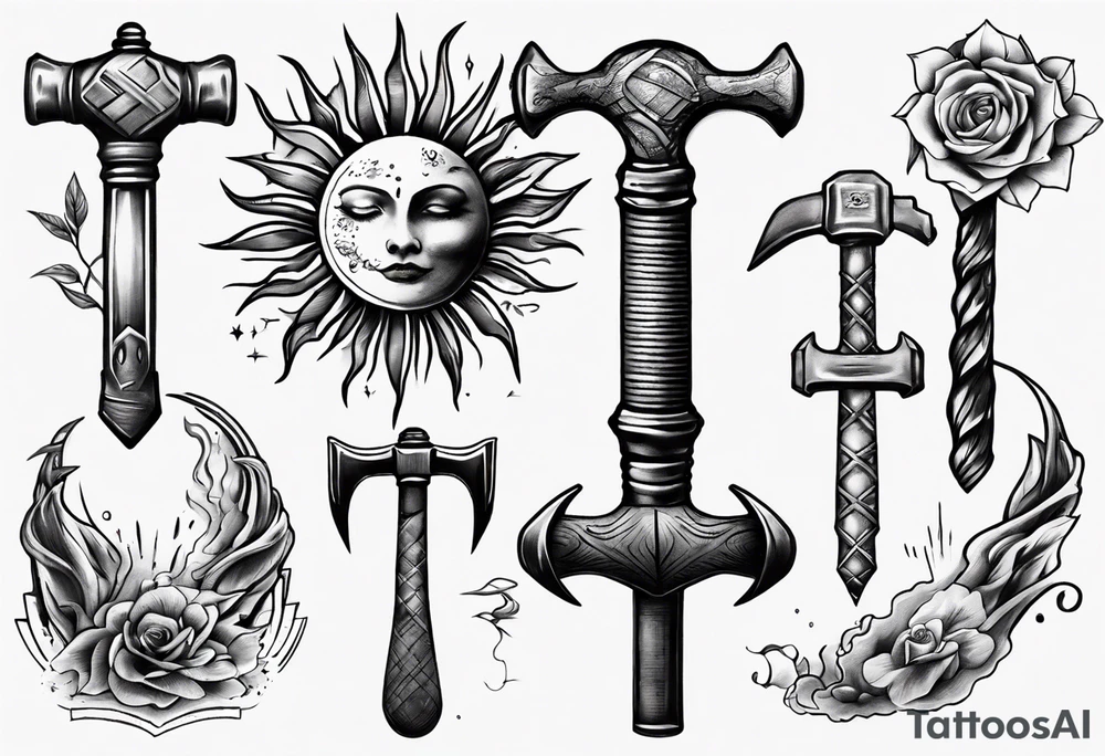 Sun hugs a hammer tattoo idea