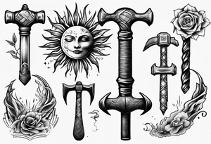 Sun hugs a hammer tattoo idea