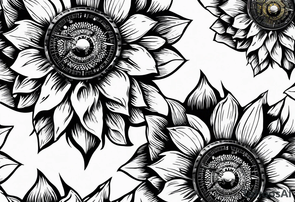 Sunflower next to a compass tattoo idea