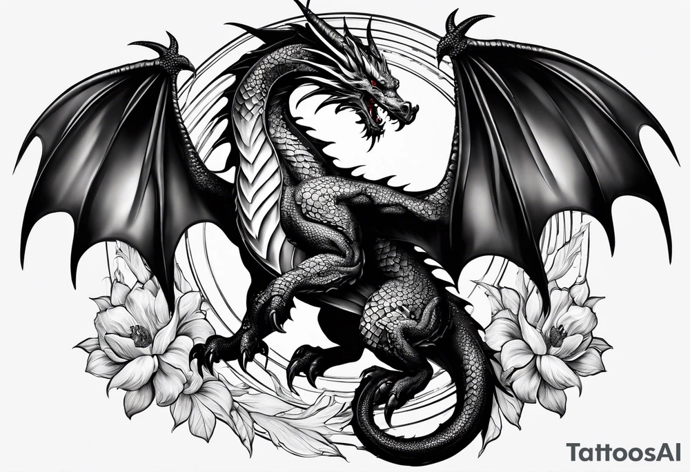 Ganzer Drache mit Kirschblüten fliegt nach unten tattoo idea Ganzer Drache mit Kirschblüten fliegt nach unten tattoo idea