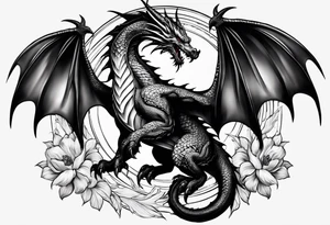 Ganzer Drache mit Kirschblüten fliegt nach unten tattoo idea