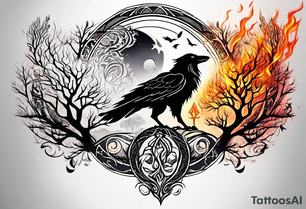 Germanic warrior
  tree of life on fire

wolf and a raven tattoo idea