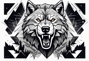 Powerful storm raging through forest with an alpha wolf snarling tattoo idea