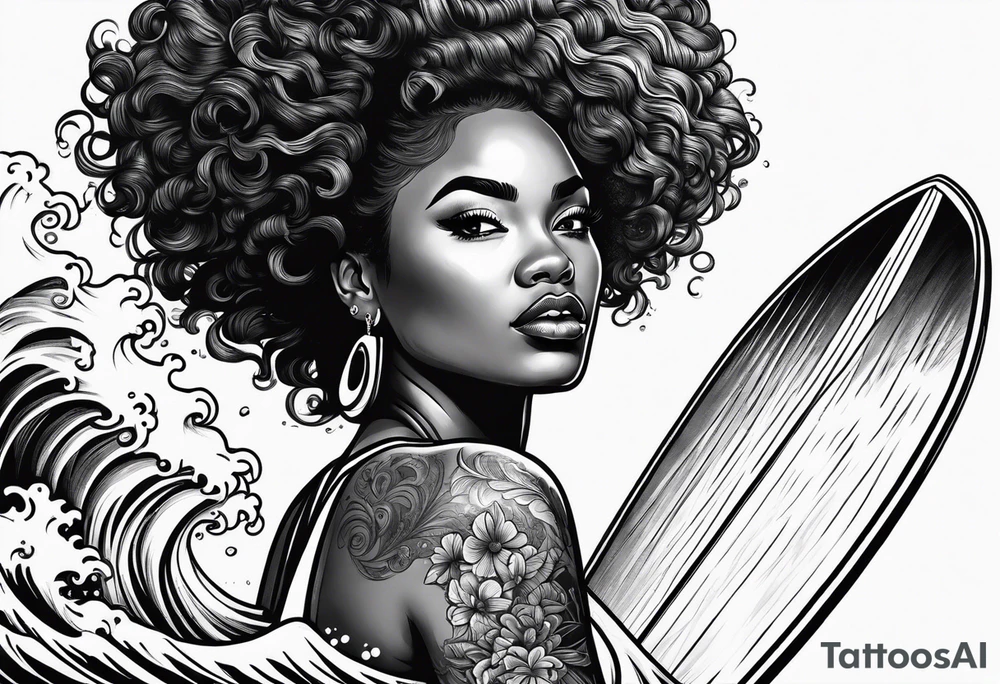 Black woman surfing
With natural hair tattoo idea