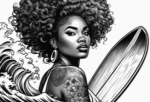 Black woman surfing
With natural hair tattoo idea