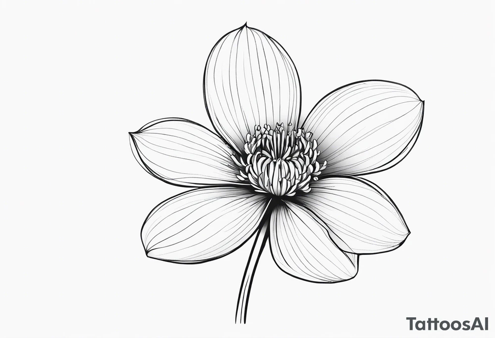 one very simple and no detailed waratha flower with stem in black and white, fine-line, very minimalistic, only a few lines tattoo idea