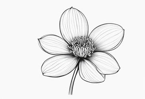 one very simple and no detailed waratha flower with stem in black and white, fine-line, very minimalistic, only a few lines tattoo idea