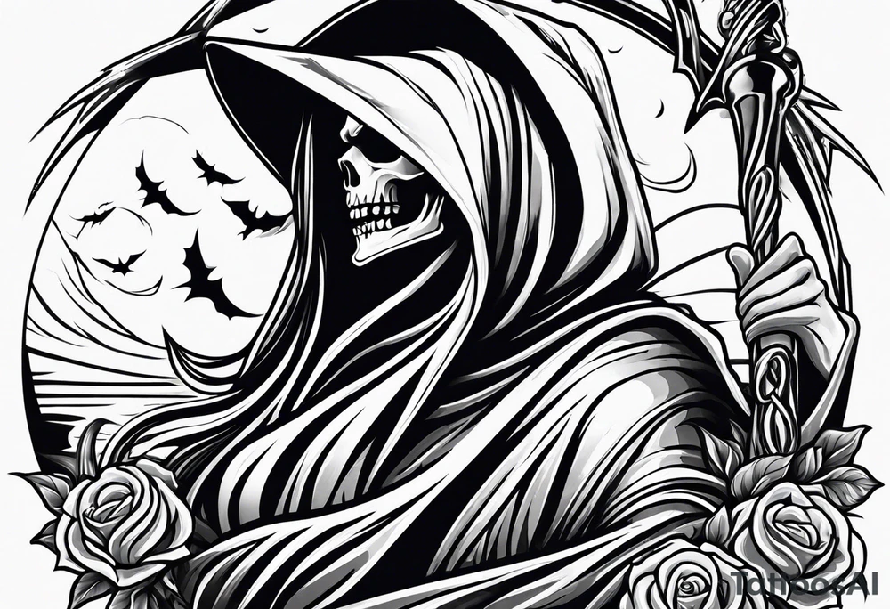 Grim reaper dance with girl tattoo idea