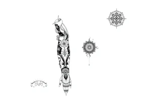 long shaman and witch  style mytical sleeve with ancient rhyme tattoo idea