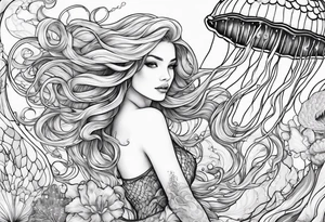 Jellyfish swimming around mermaid tattoo idea